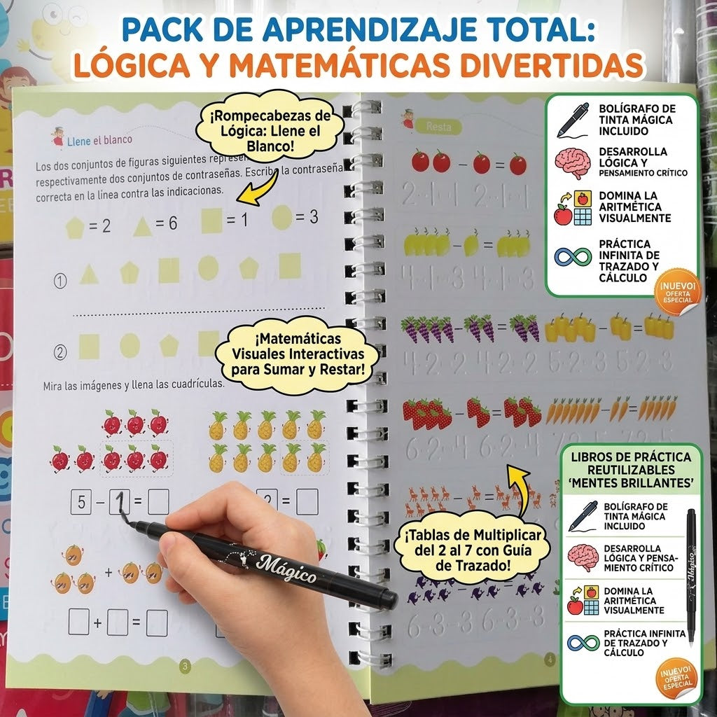 Set de libros de caligrafía con tinta mágica para niños📚🖋️