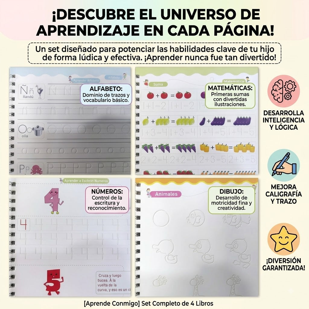 Set de libros de caligrafía con tinta mágica para niños📚🖋️